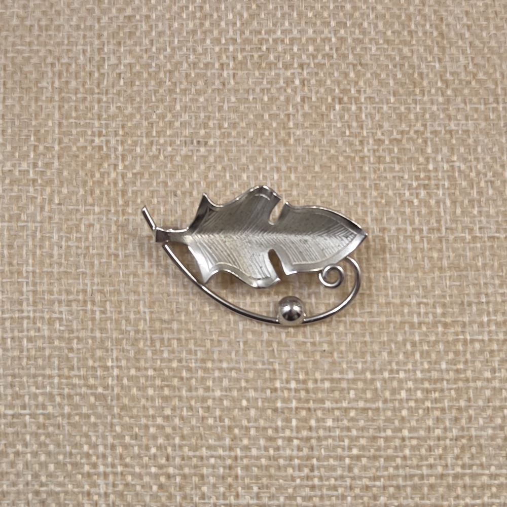 Mid Century Charles ReisSterling‎ Silver Leaf Brooch Pin Signed